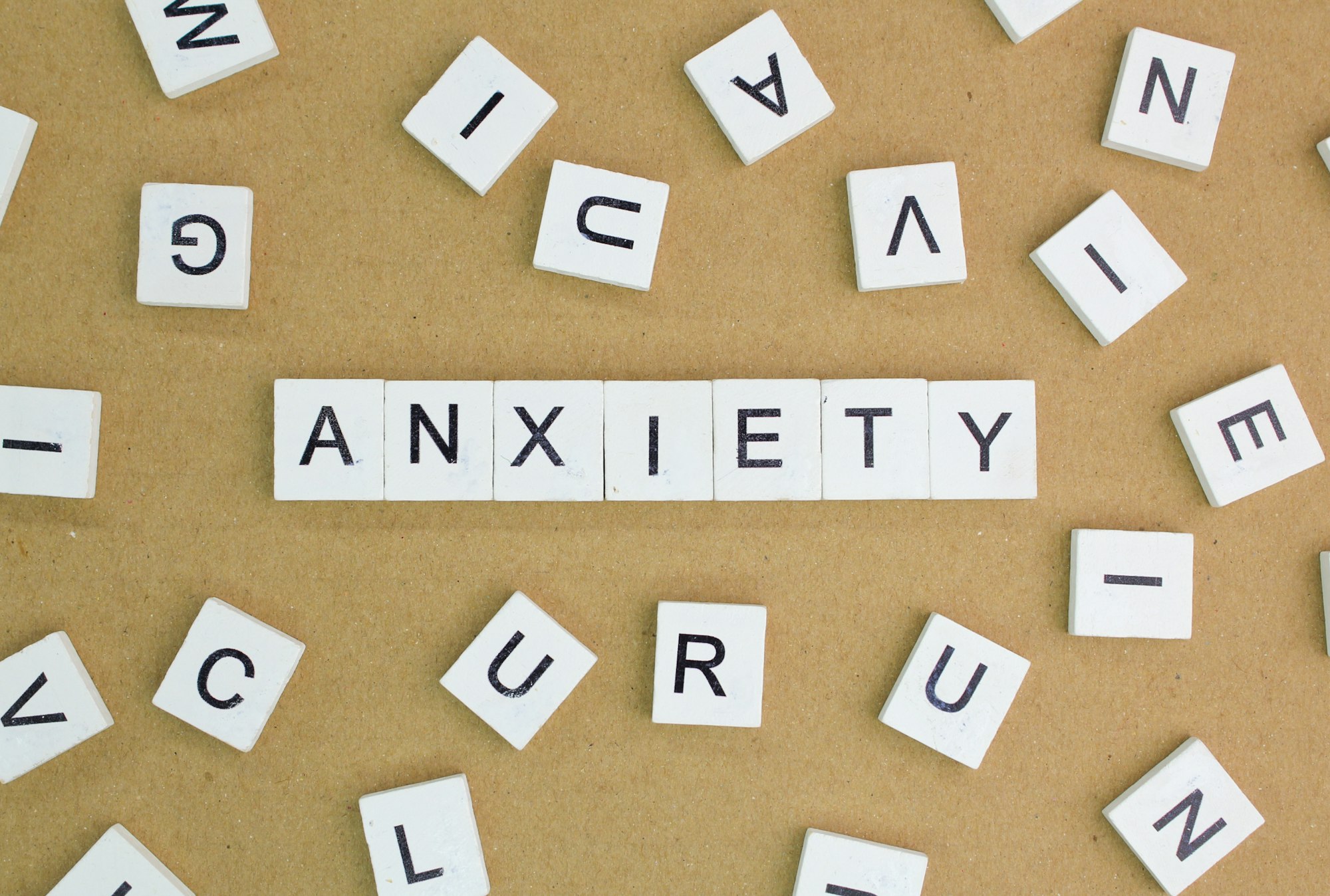 letters of the alphabet with the word Anxiety.